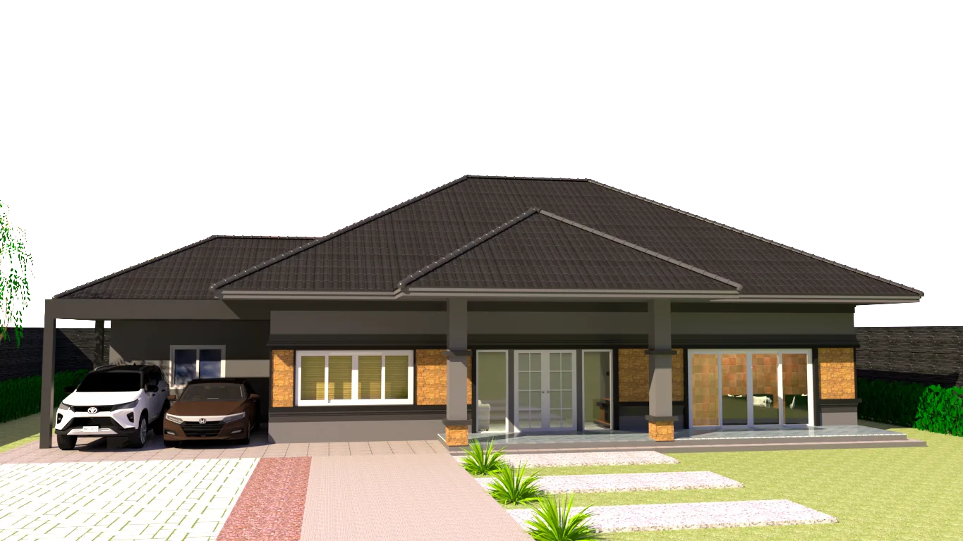 แบบบ้านเดี่ยว 3ห้องนอน 3ห้องน้ำ จอดรถ2คัน