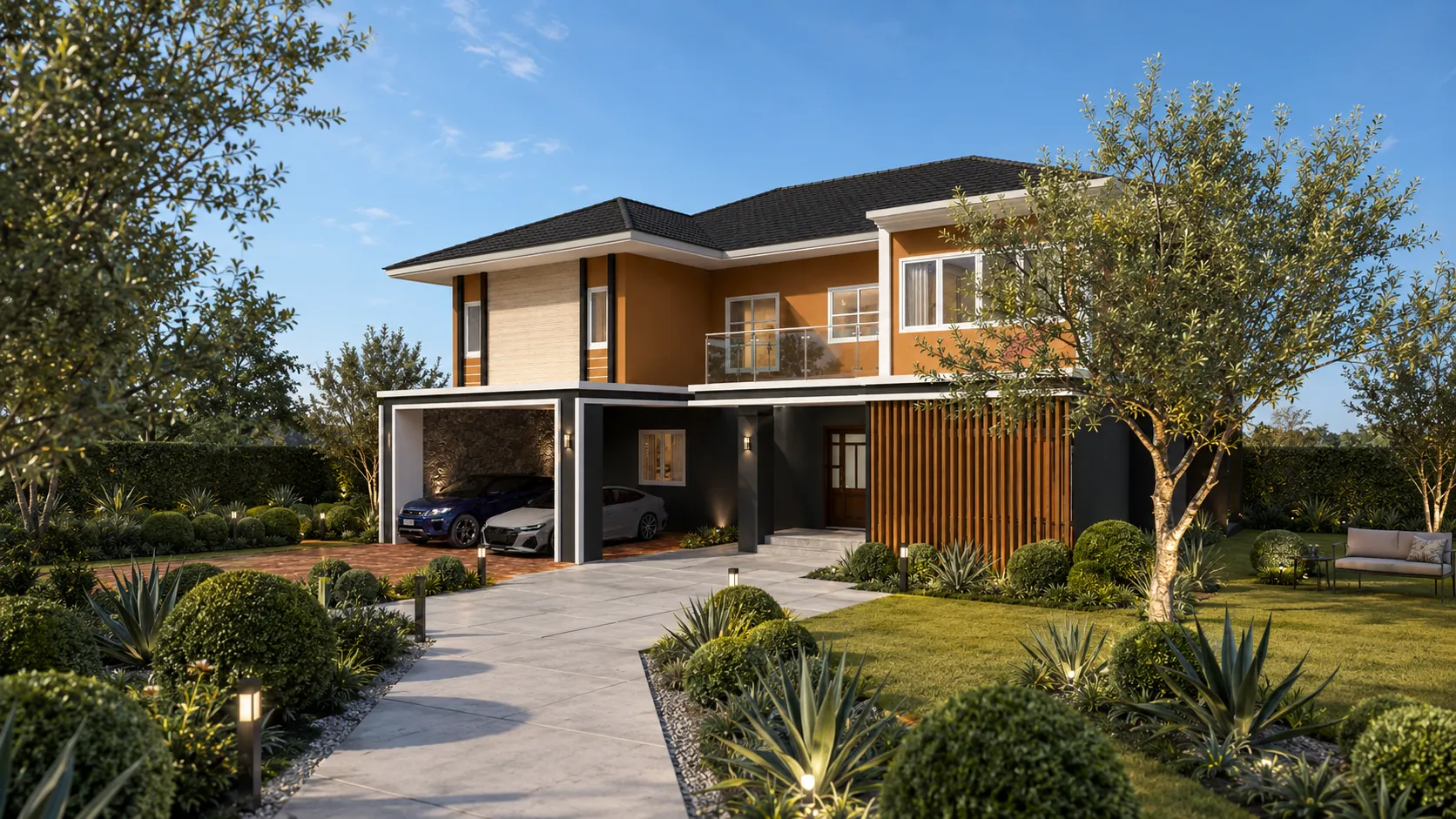 แบบบ้านสองชั้นสไตล์ MODERN TROPICAL PT009