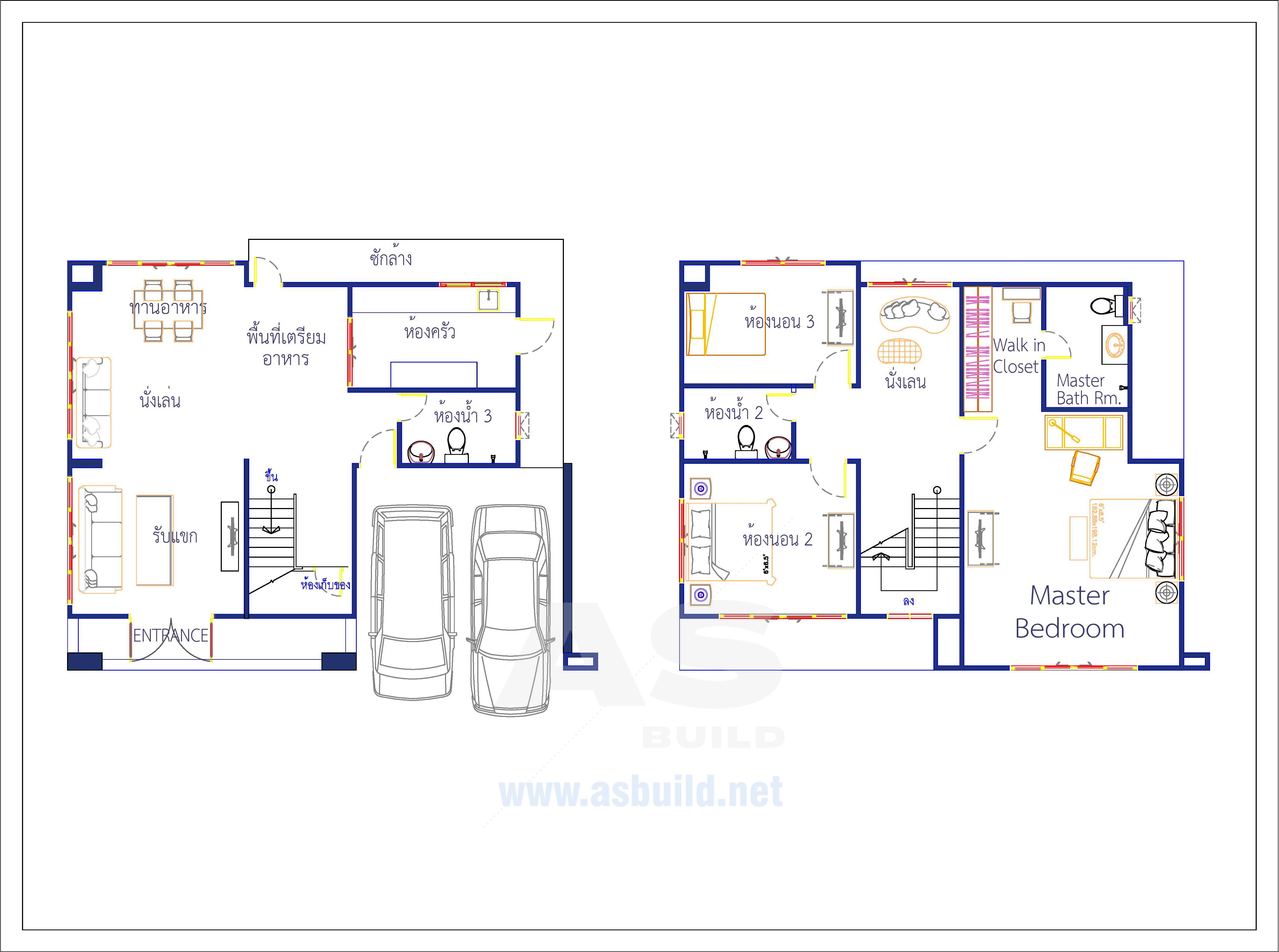 แบบบ้าน 2 ชั้น สไตล์คอนเทมโพลารี พื้นที่ใช้สอย 192 ตร.ม. 3ห้องนอน 3ห้องนอน จอดรถ 2 คัน