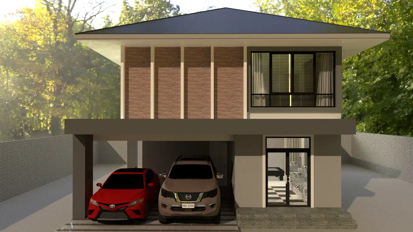 แบบบ้าน 2 ชั้น พื้นที่ใช้สอย 204 ตร.ม. 3ห้องนอน 3ห้องน้ำ จอดรถ2คัน