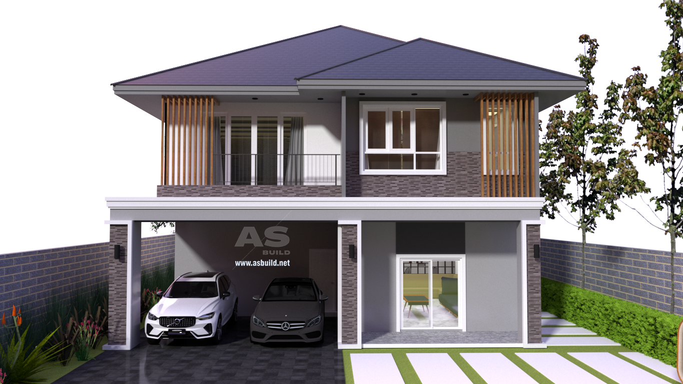 แบบบ้าน 2 ชั้น 3ห้องนอน 4ห้องน้ำ 2ที่จอดรถ