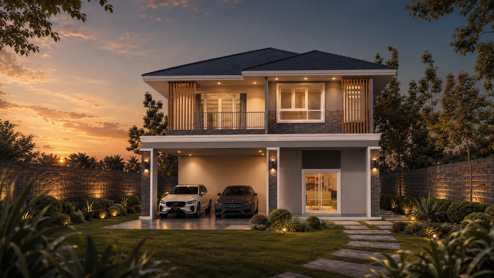 แบบบ้านสองชั้นสไตล์คอนเทมโพรารี PT015