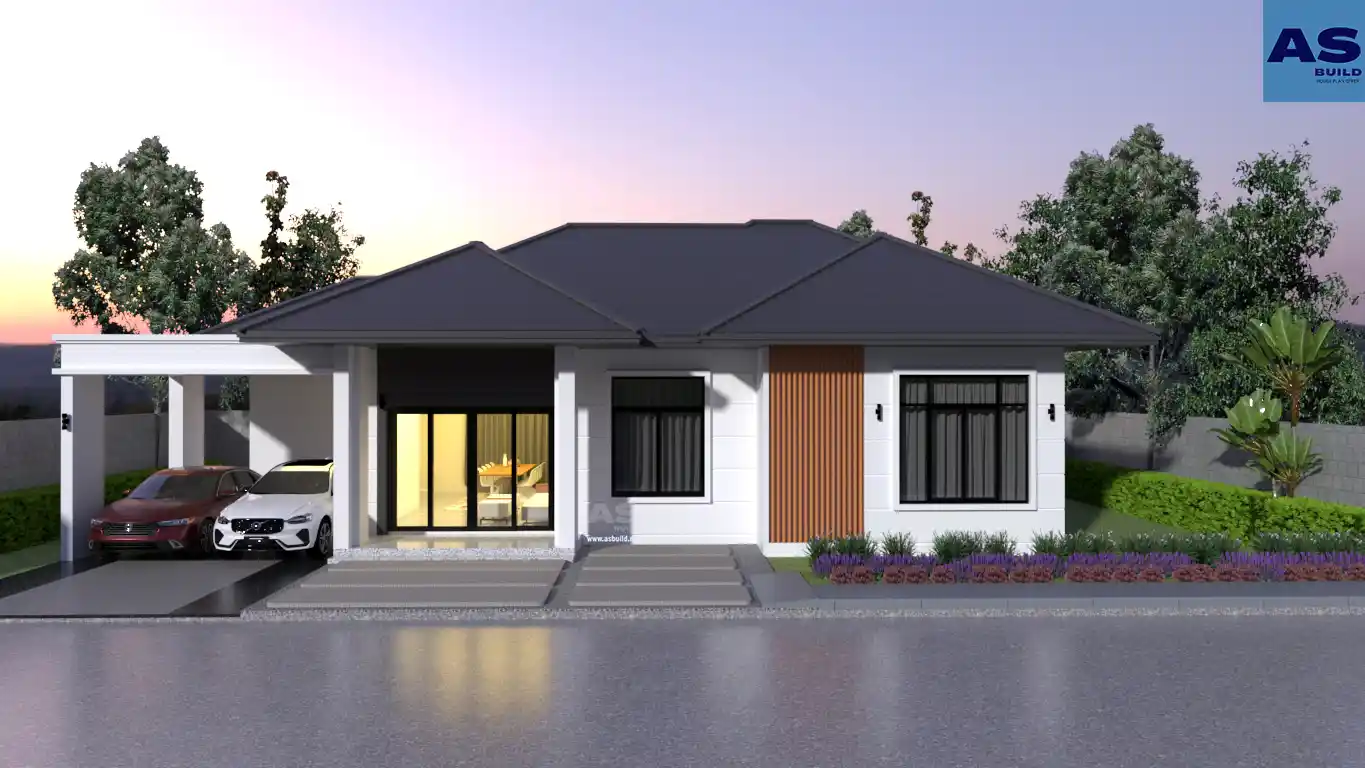 แบบบ้านเดี่ยว 1 ชั้น 3 ห้องนอน 2 ห้องน้ำ พื้นที่ใช้สอย 125 ตร.ม.